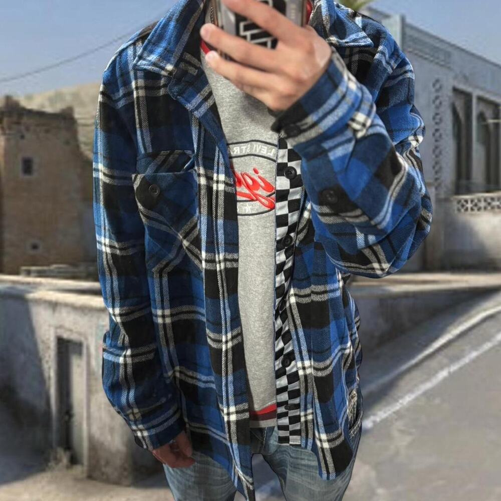 Thick baggy blue and white Flannel
